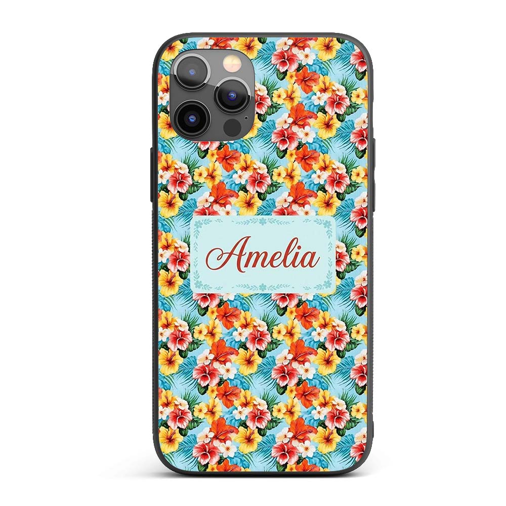Bright Tropic Hibiscus Bloom Wild Floral Seamless Custom Name Protective Phone Case Mobile Cover Durable Everyday Smartphone Shock Resistant