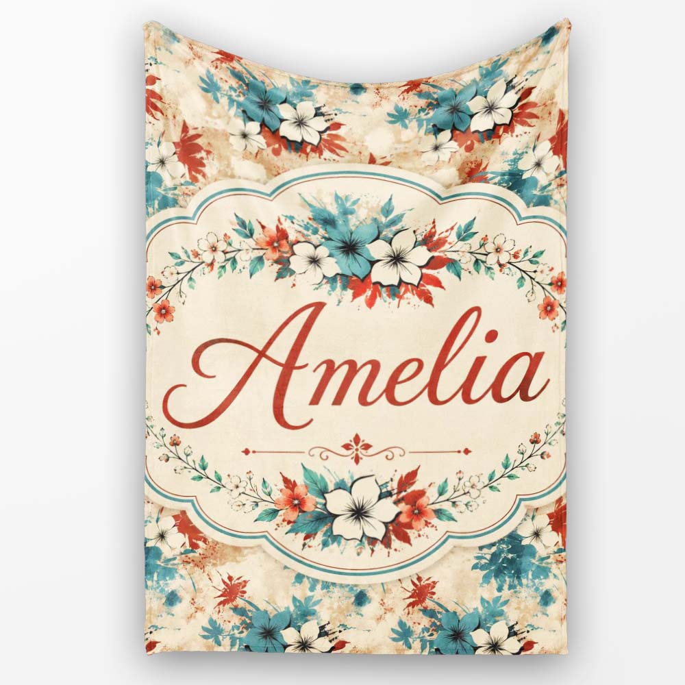 Abstract Tropical Hibiscus Floral Splash Seamless Pattern Custom Personalised Custom Name Super Soft Fleece Blanket Bed Sofa Throw