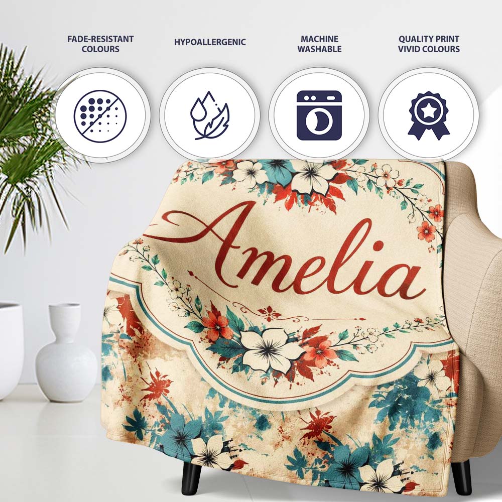 Abstract Tropical Hibiscus Floral Splash Seamless Pattern Custom Personalised Custom Name Super Soft Fleece Blanket Bed Sofa Throw