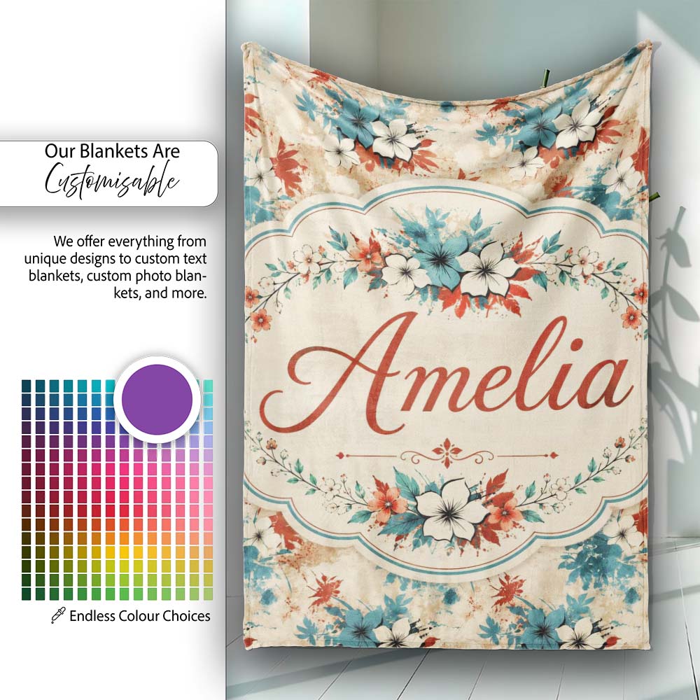 Abstract Tropical Hibiscus Floral Splash Seamless Pattern Custom Personalised Custom Name Super Soft Fleece Blanket Bed Sofa Throw