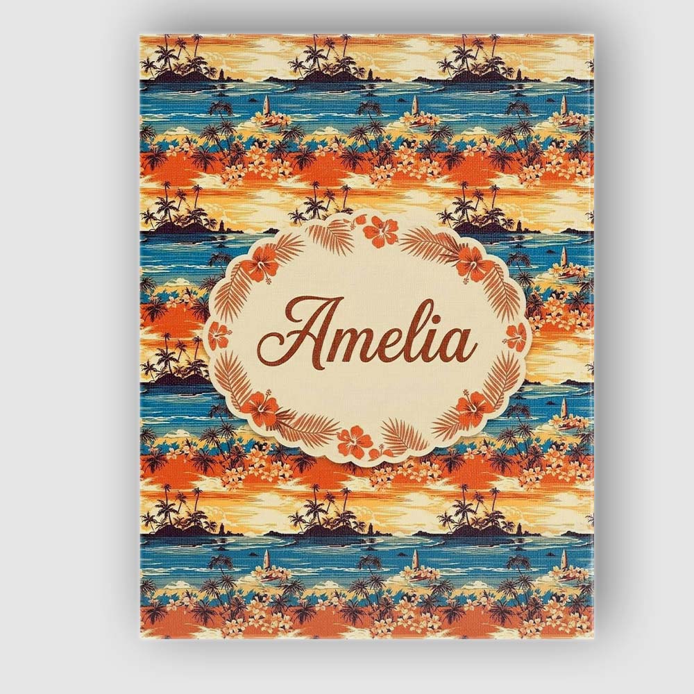 Personalised Name Tropical Island Sunset Custom Unique Gift Idea Elegant Feature Canvas Wall Art Print Decor Picture Ready to Hang