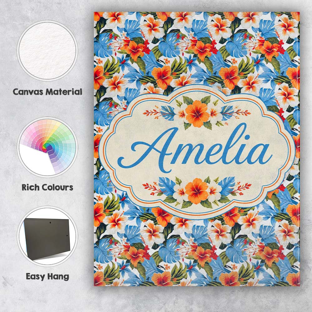 Personalised Name Vibrant Blue Orange Custom Modern Room Accent Creative Decorator Style Canvas Wall Art Print Decor Picture Ready to Hang