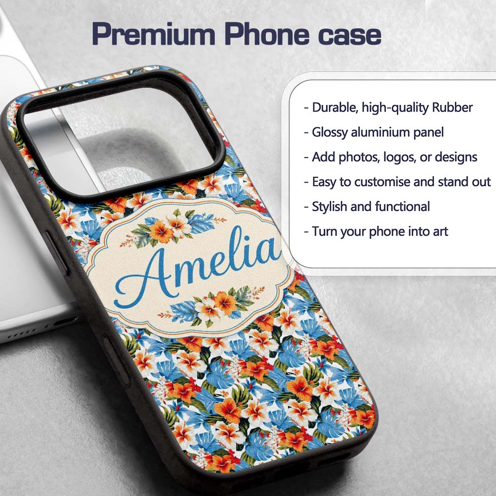 Exotic Island Hibiscus Ocean Wave Scenic Seamless Custom Name Protective Phone Case Mobile Cover Durable Everyday Smartphone Shock Resistant