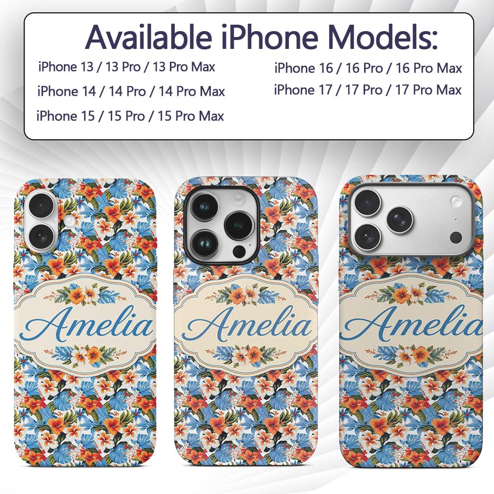 Exotic Island Hibiscus Ocean Wave Scenic Seamless Custom Name Protective Phone Case Mobile Cover Durable Everyday Smartphone Shock Resistant