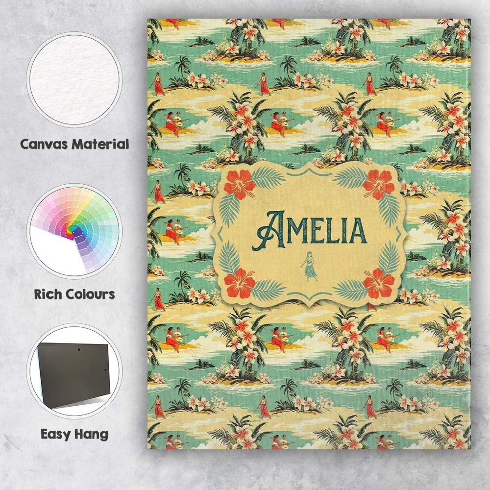 Personalised Name Hawaiian Island Beach Custom Modern Room Accent Elegant Feature Canvas Wall Art Print Decor Picture Ready to Hang