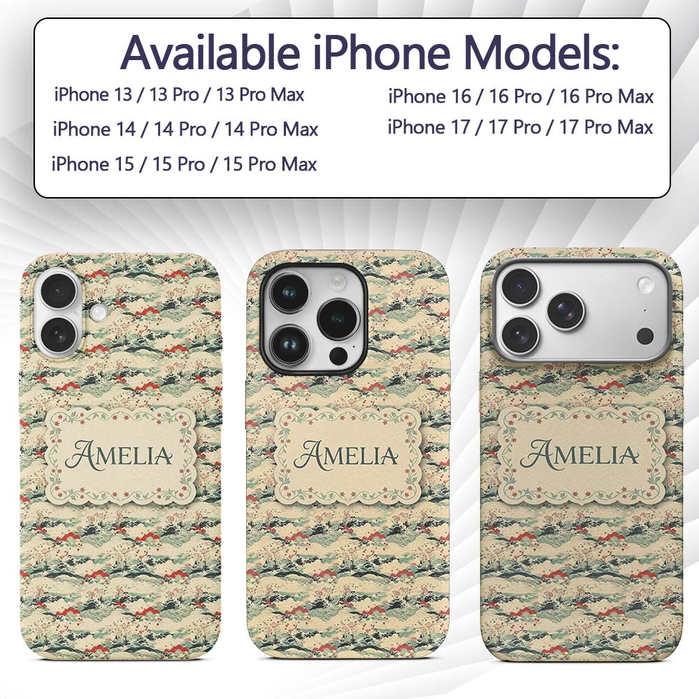 Soft Landscape Waves Trees Scenic Printed Design Custom Name Protective Phone Case Mobile Cover Durable Everyday Smartphone Shock Resistant