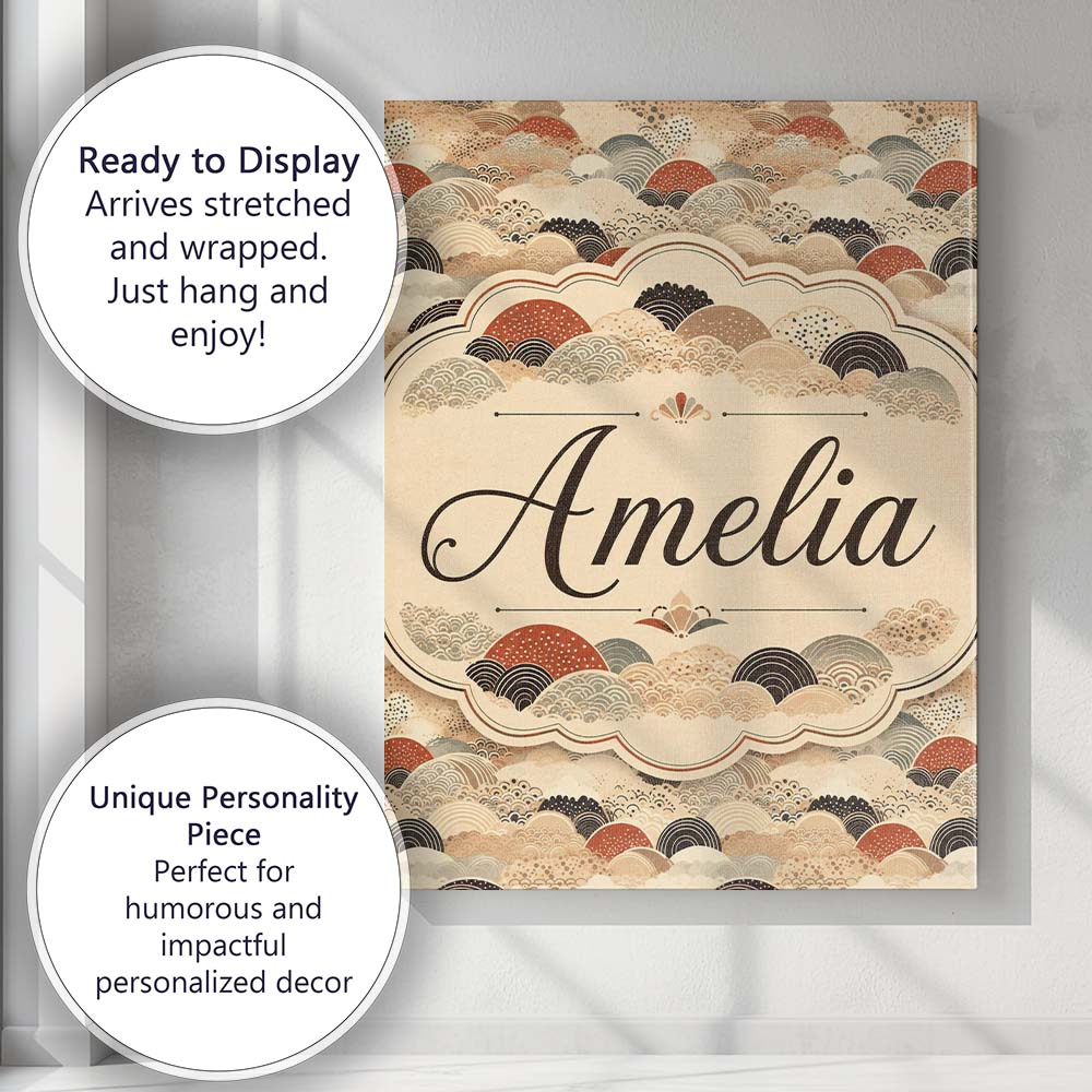 Personalised Name Earth Tone Abstract Waves Custom Bespoke Interior Contemporary Canvas Wall Art Print Decor Picture Ready to Hang