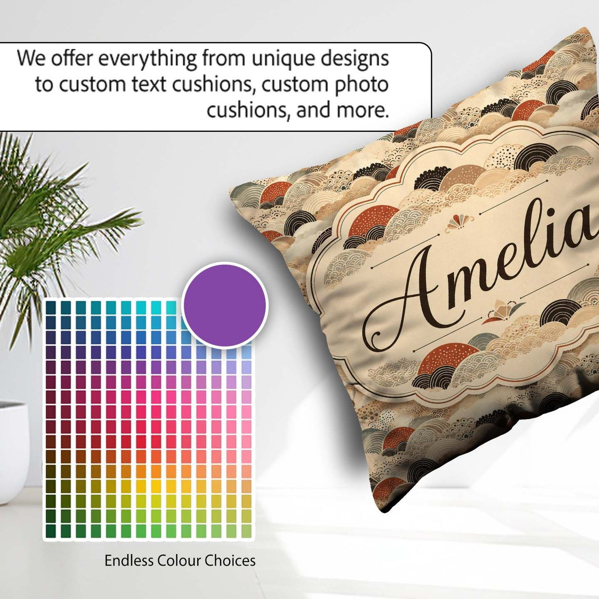 Custom Name Earth Tone Abstract Waves Geometric Pattern Art Name Square Filled Cushion Throw Pillow Sofa Bed Home Decor Zip Washable UK Made
