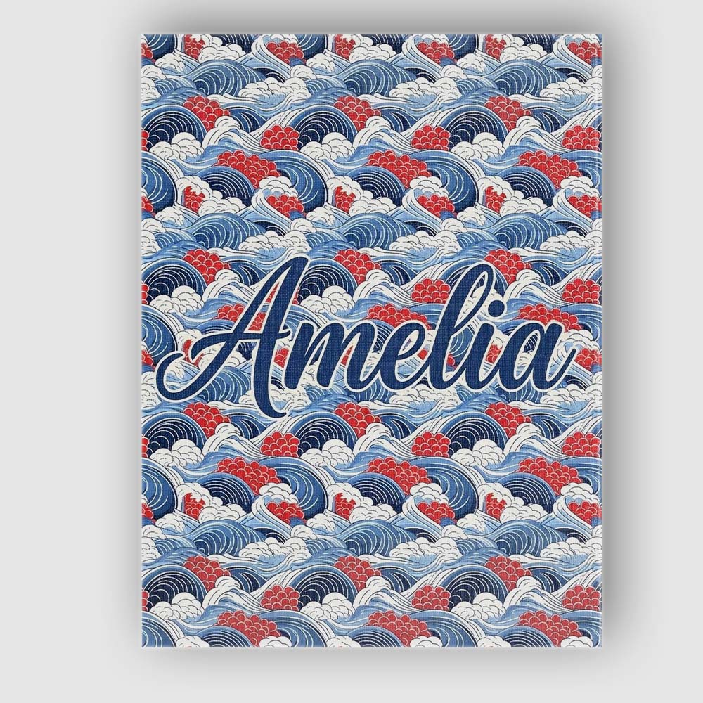 Personalised Name Japanese Blue Ocean Waves Custom Bespoke Interior Contemporary Canvas Wall Art Print Decor Picture Ready to Hang