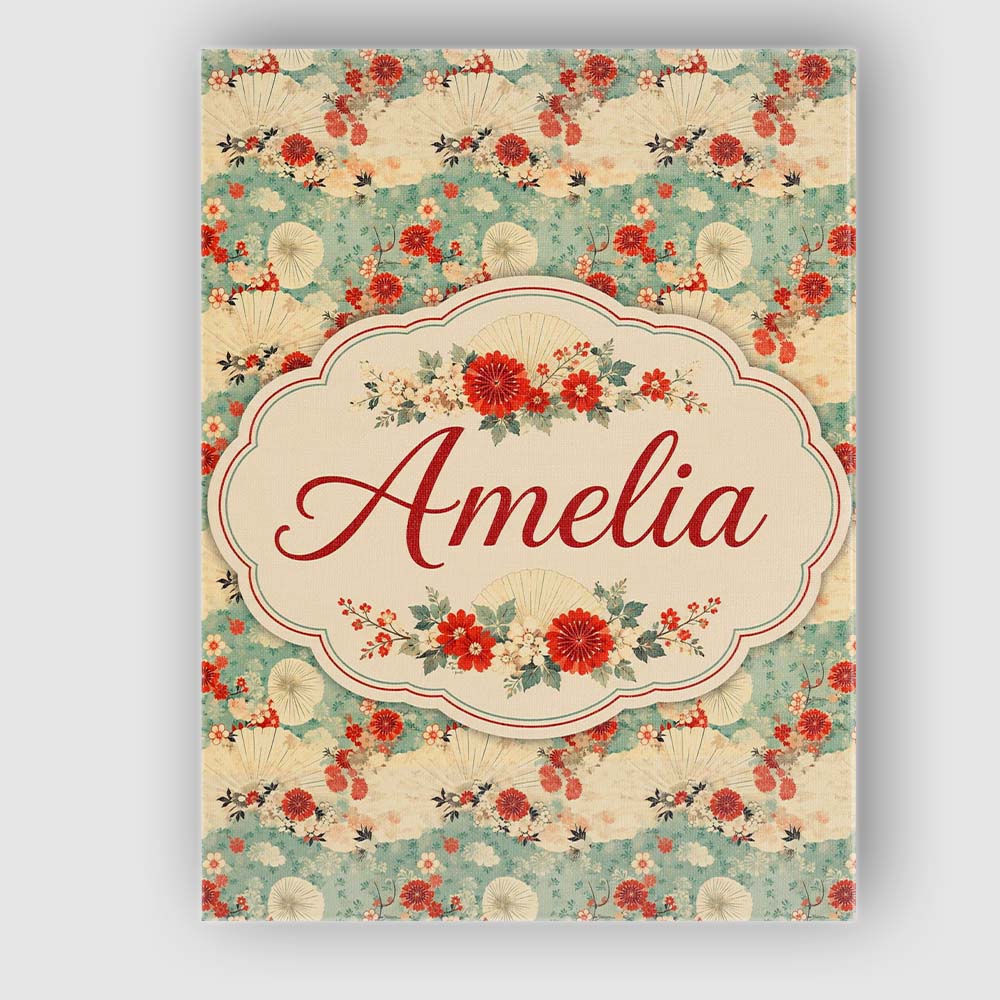 Personalised Name Japanese Fans Floral Custom Modern Room Accent Elegant Feature Canvas Wall Art Print Decor Picture Ready to Hang