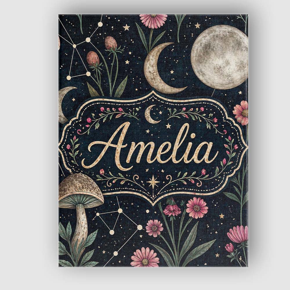 Personalised Name Celestial Floral Moon Constellation Night Seamless Custom Home Canvas Wall Art Print Decor Picture Ready to Hang