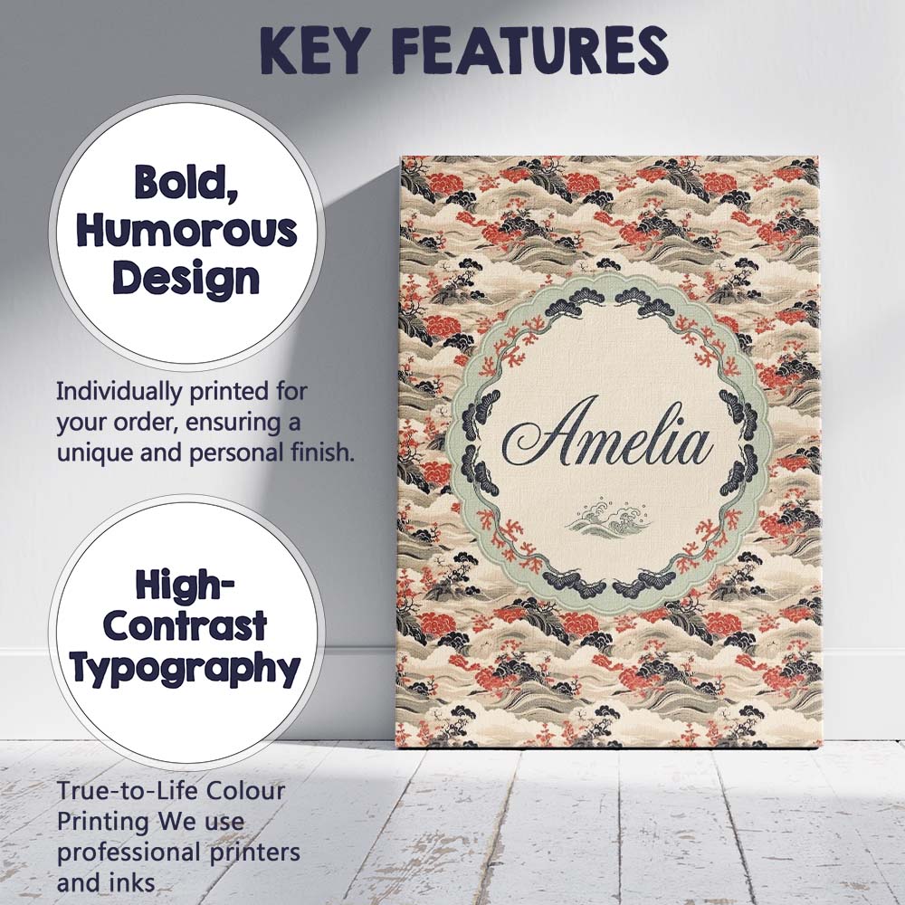 Personalised Name Classic Landscape Waves Custom Unique Gift Idea Elegant Feature Canvas Wall Art Print Decor Picture Ready to Hang
