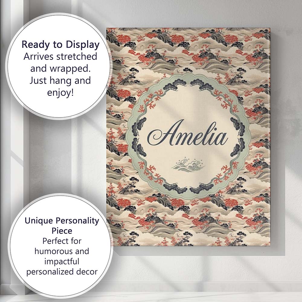Personalised Name Classic Landscape Waves Custom Unique Gift Idea Elegant Feature Canvas Wall Art Print Decor Picture Ready to Hang