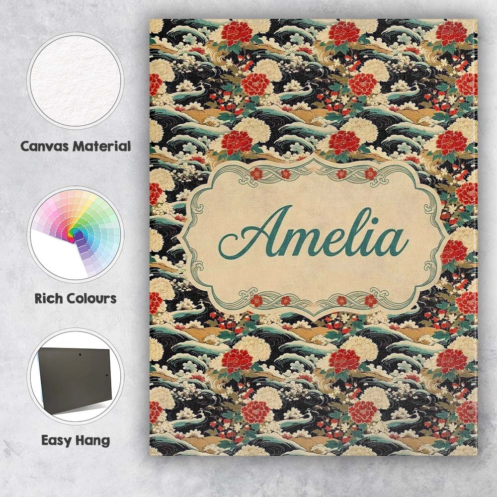 Personalised Name Chrysanthemum Floral Custom Modern Room Accent Elegant Feature Canvas Wall Art Print Decor Picture Ready to Hang