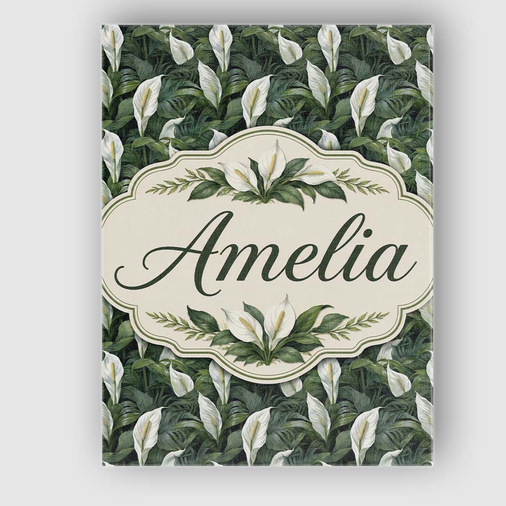 Personalised Name Realistic Peace Lily Custom Modern Room Accent Elegant Feature Canvas Wall Art Print Decor Picture Ready to Hang