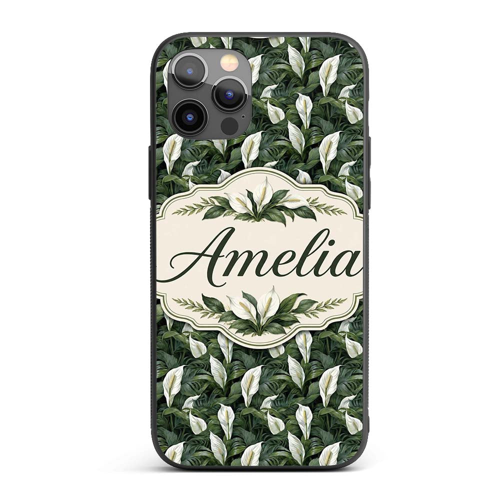 Realistic Peace Lily Leaves Botanical Seamless Custom Name Protective Phone Case Mobile Cover Durable Everyday Smartphone Shock Resistant