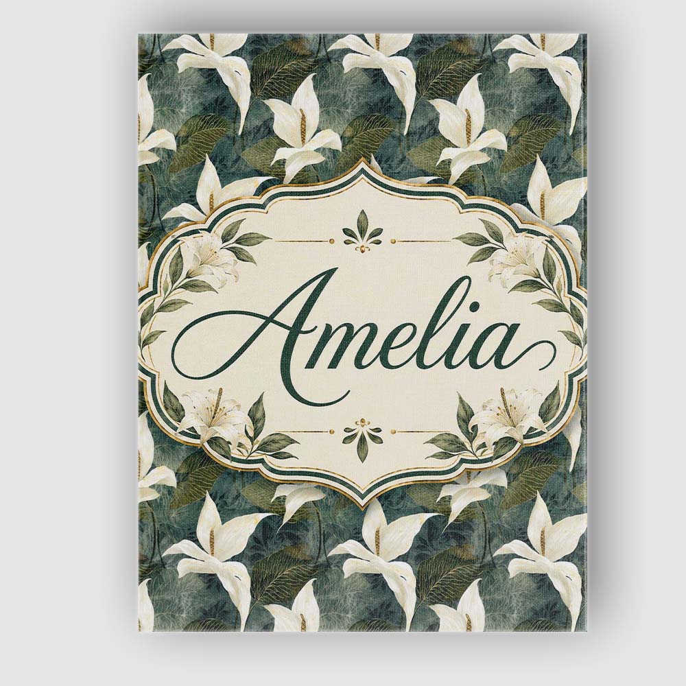 Personalised Name Elegant White Lily Floral Custom Bespoke Interior Contemporary Canvas Wall Art Print Decor Picture Ready to Hang