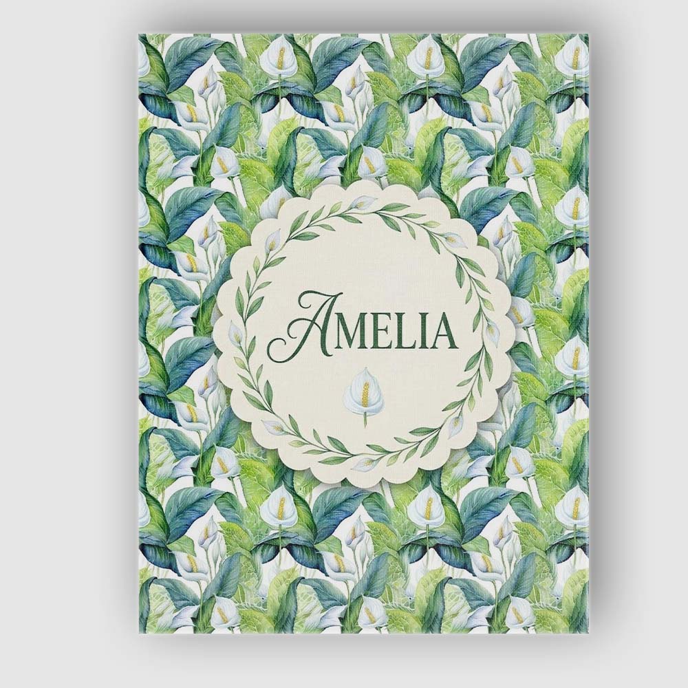 Personalised Name Fresh Green Lily Leaves Custom Unique Gift Idea Elegant Feature Canvas Wall Art Print Decor Picture Ready to Hang