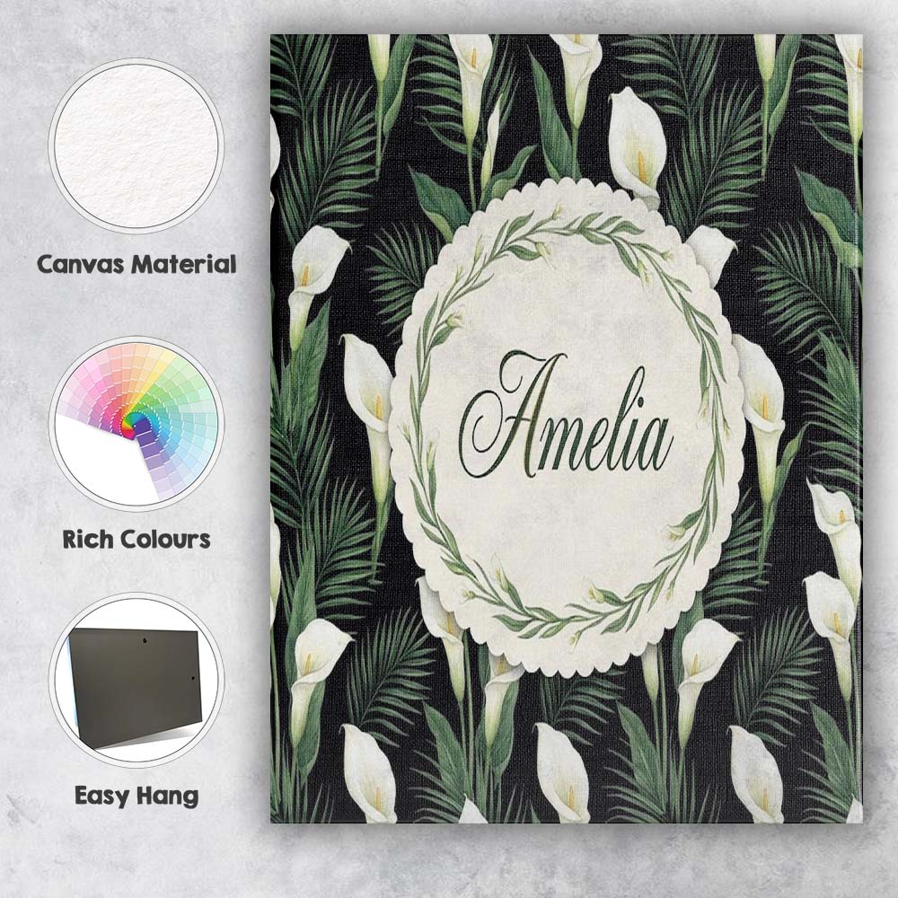 Personalised Name Tropical Calla Lily Custom Modern Room Accent Creative Decorator Style Canvas Wall Art Print Decor Picture Ready to Hang