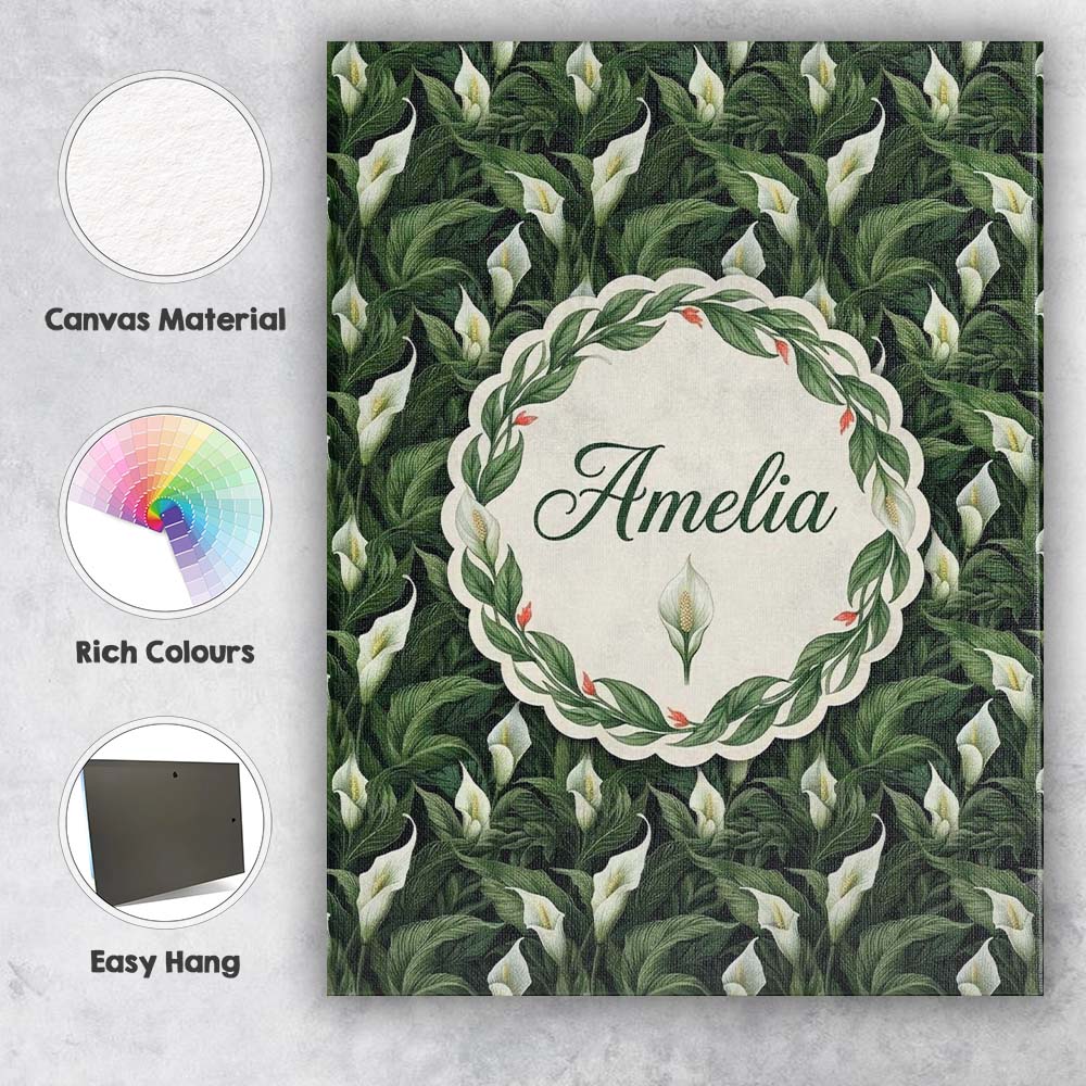 Personalised Name Dense Botanical Peace Custom Modern Room Accent Elegant Feature Canvas Wall Art Print Decor Picture Ready to Hang