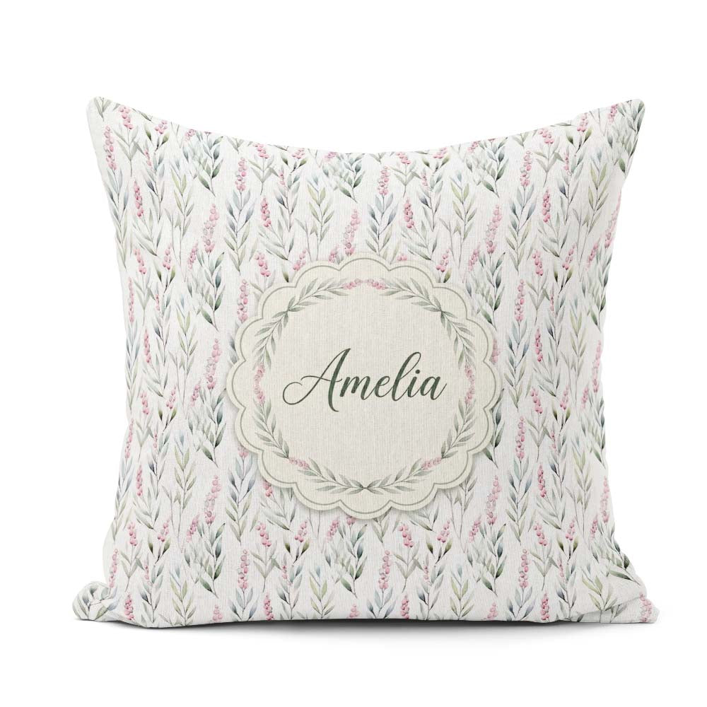 Custom Name Soft Pastel Botanical with Berries Seamless Pattern Square Filled Cushion Throw Pillow Sofa Bed Home Decor Zip Washable UK Made