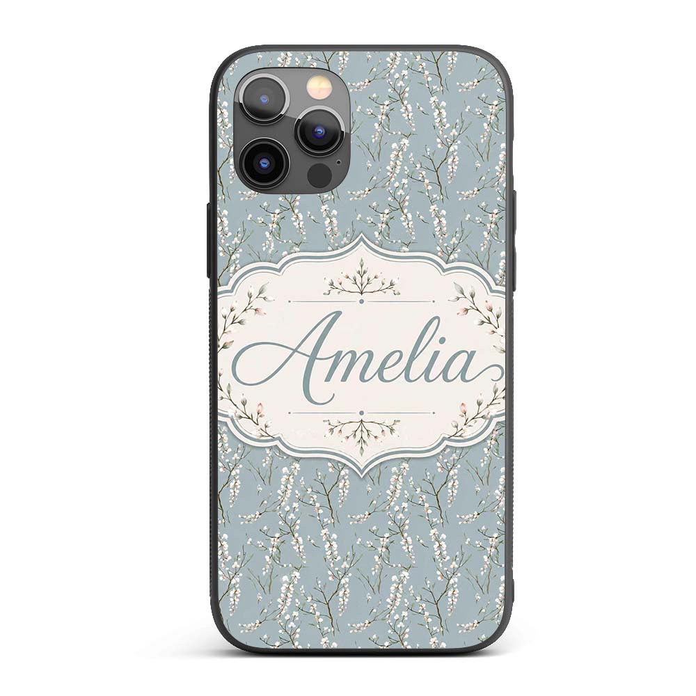 Delicate White Blossom Branches on Printed Design Custom Name Protective Phone Case Mobile Cover Durable Everyday Smartphone Shock Resistant