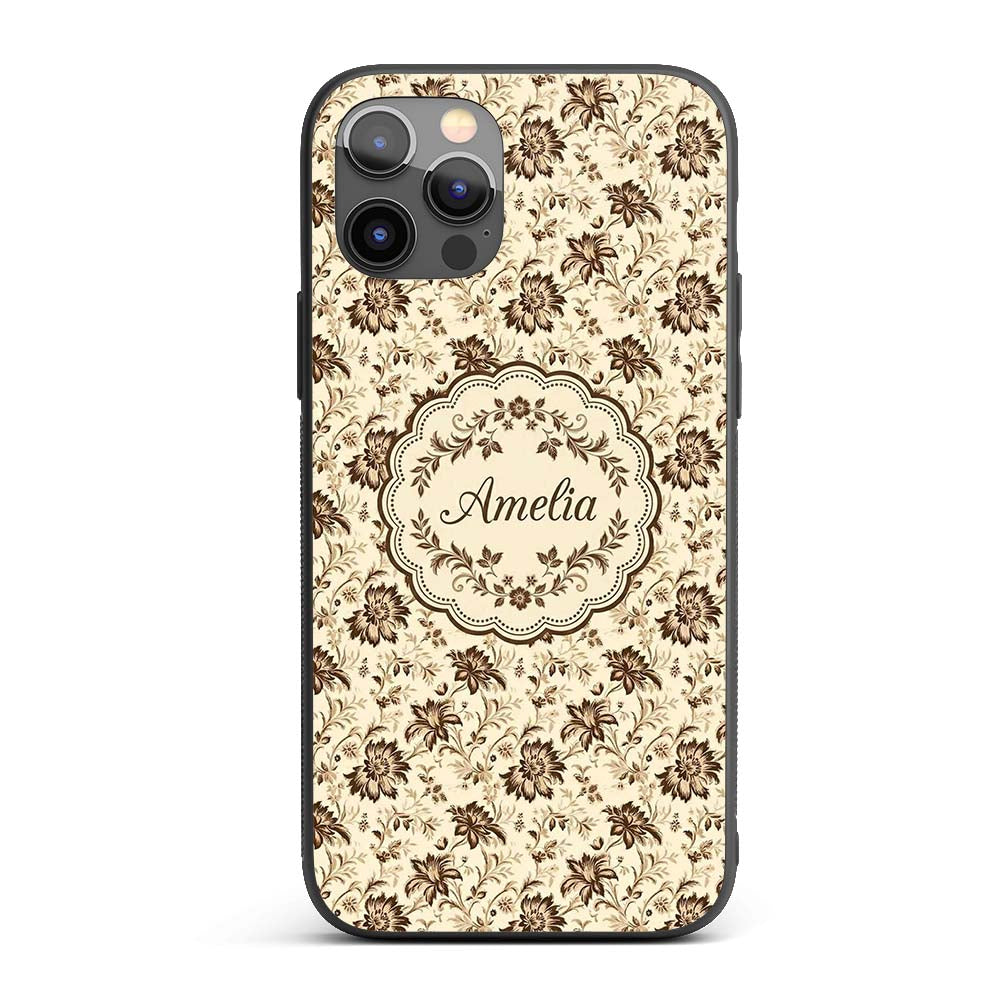 Vintage Brown Floral Garden Seamless Pattern Name Custom Name Protective Phone Case Mobile Cover Durable Everyday Smartphone Shock Resistant