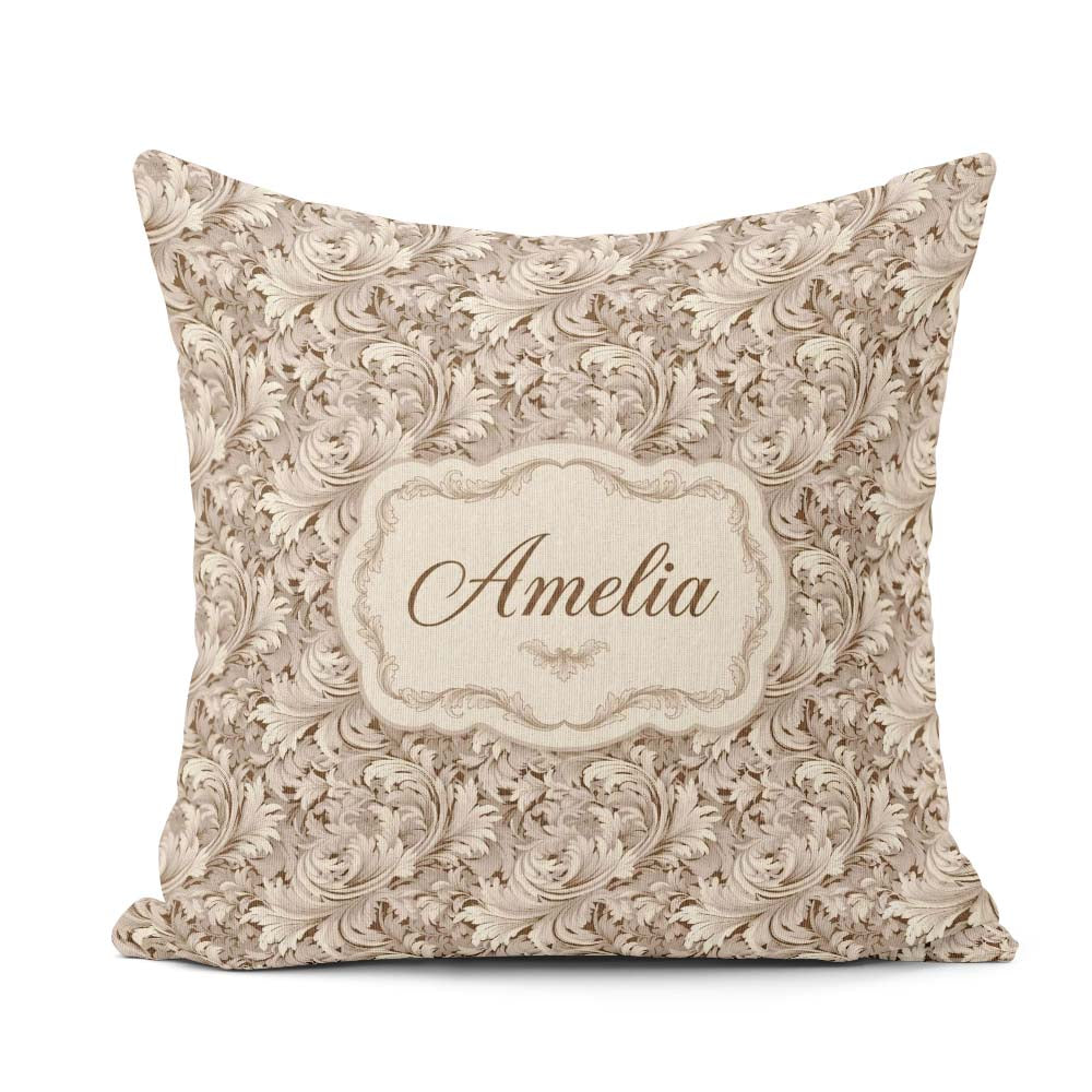 Custom Name Luxury Baroque Leaf Ornamental Seamless Pattern Name Square Filled Cushion Throw Pillow Sofa Bed Home Decor Zip Washable UK Made