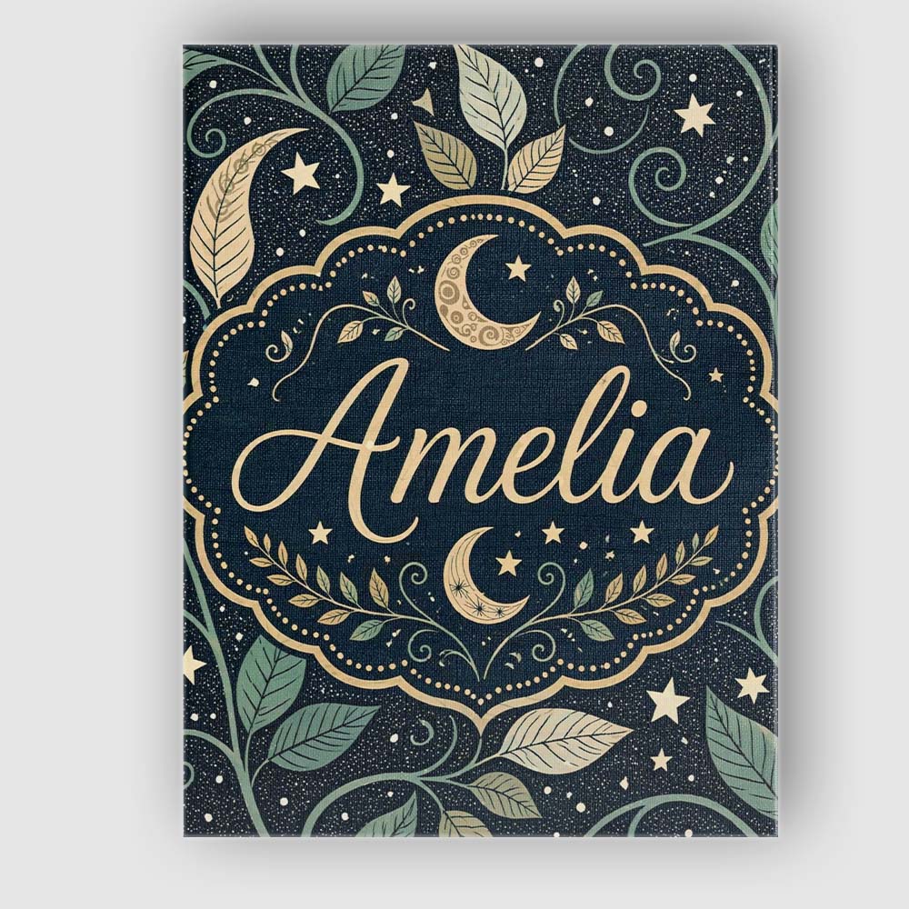 Personalised Name Celestial Moth Moon Stars Botanical Night Seamless Custom Home Canvas Wall Art Print Decor Picture Ready to Hang