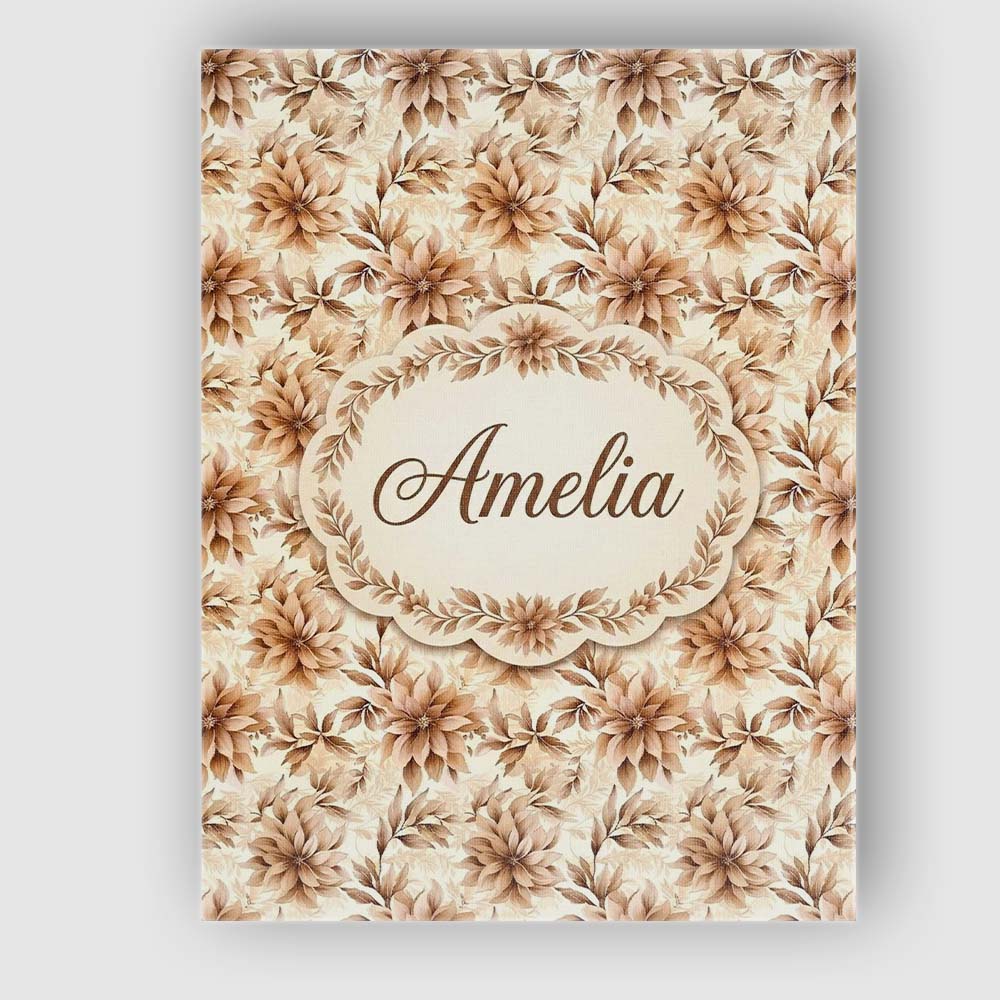 Personalised Name Soft Brown Floral Blossom Custom Bespoke Interior Contemporary Canvas Wall Art Print Decor Picture Ready to Hang