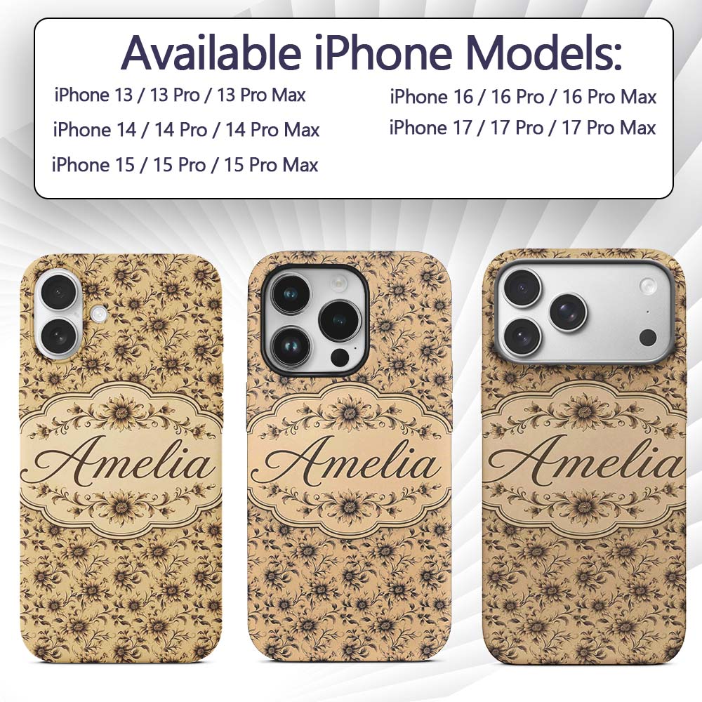Classic Sepia Daisy Floral Botanical Seamless Custom Name Protective Phone Case Mobile Cover Durable Everyday Smartphone Shock Resistant