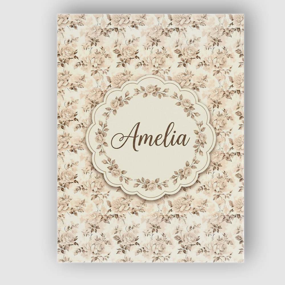 Personalised Name Shabby Chic Beige Rose Custom Unique Gift Idea Elegant Feature Canvas Wall Art Print Decor Picture Ready to Hang