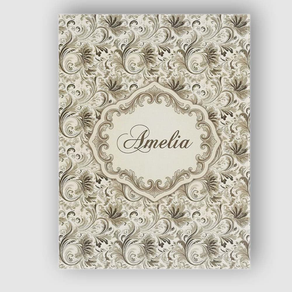 Personalised Name Ornate Taupe Floral Custom Modern Room Accent Creative Decorator Style Canvas Wall Art Print Decor Picture Ready to Hang