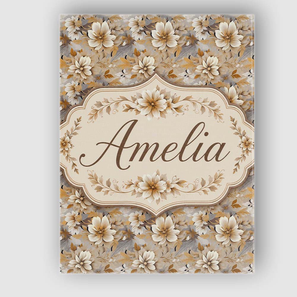 Personalised Name Warm Beige Botanical Custom Modern Room Accent Elegant Feature Canvas Wall Art Print Decor Picture Ready to Hang