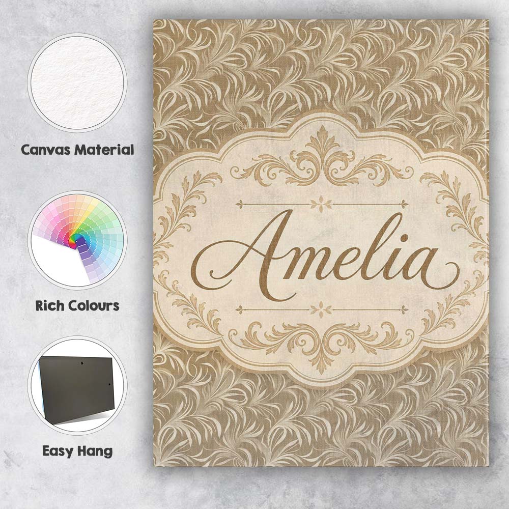 Personalised Name Abstract Taupe Leaf Swirl Custom Bespoke Interior Contemporary Canvas Wall Art Print Decor Picture Ready to Hang