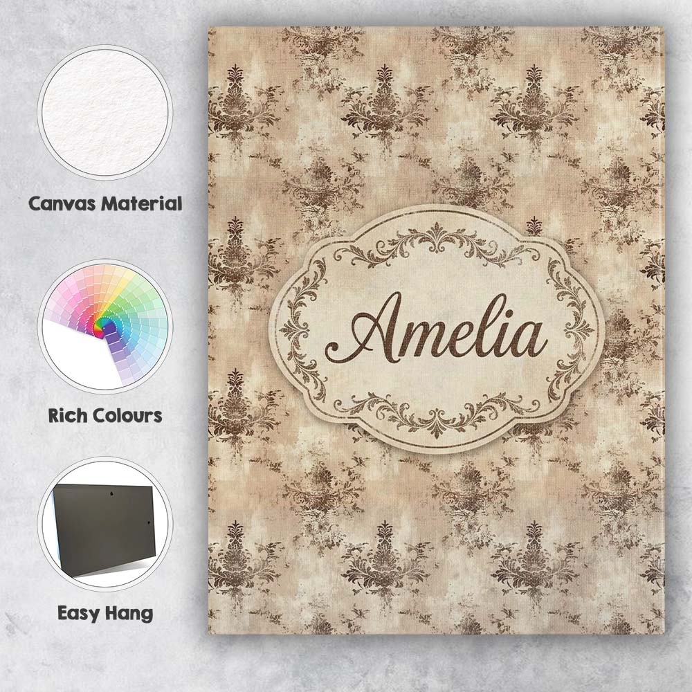 Personalised Name Rustic Distressed Damask Custom Unique Gift Idea Elegant Feature Canvas Wall Art Print Decor Picture Ready to Hang
