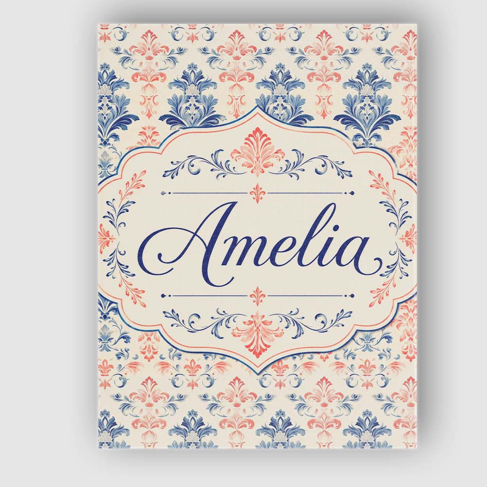 Personalised Name Classic Blue Red Damask Custom Unique Gift Idea Elegant Feature Canvas Wall Art Print Decor Picture Ready to Hang
