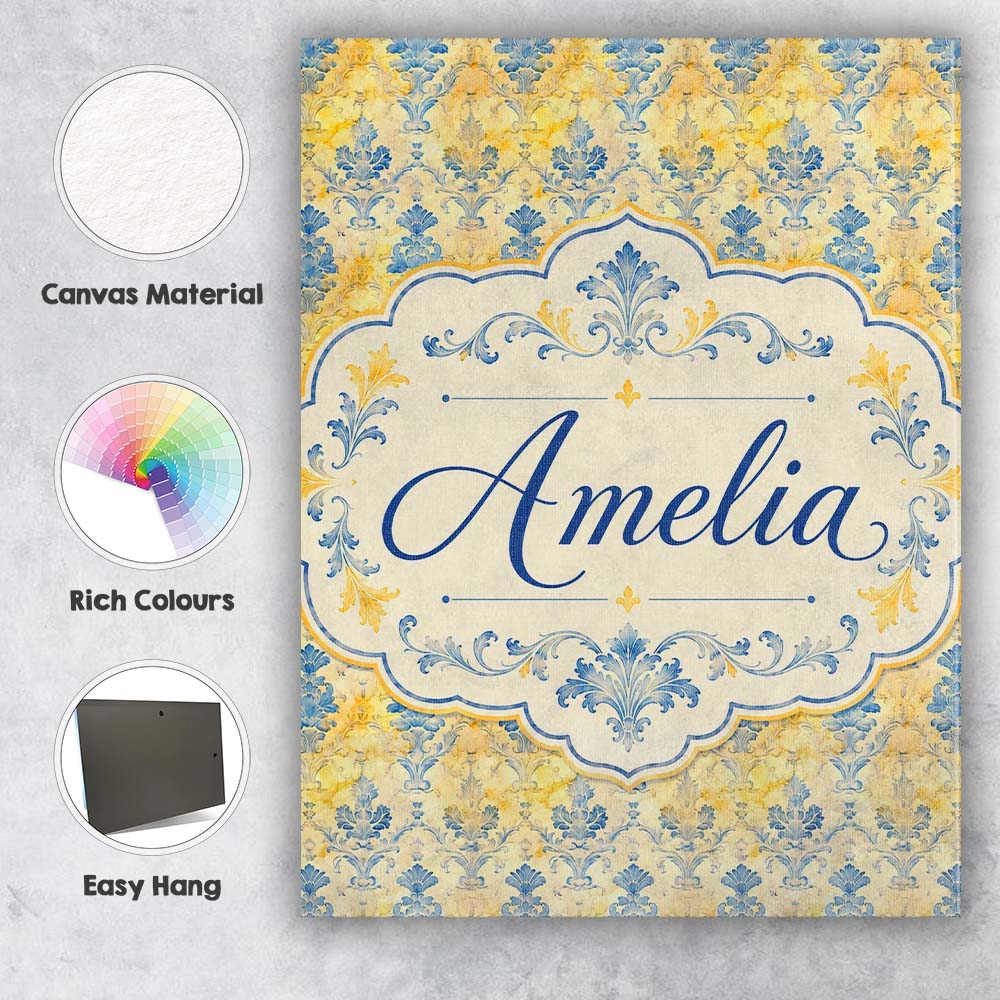 Personalised Name Elegant Blue Gold Marble Custom Bespoke Contemporary Statement Canvas Wall Art Print Decor Picture Ready to Hang