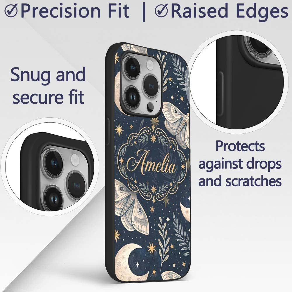 Mystical Tree Moon Stars Celestial Printed Design Custom Name Protective Phone Case Mobile Cover Durable Everyday Smartphone Shock Resistant