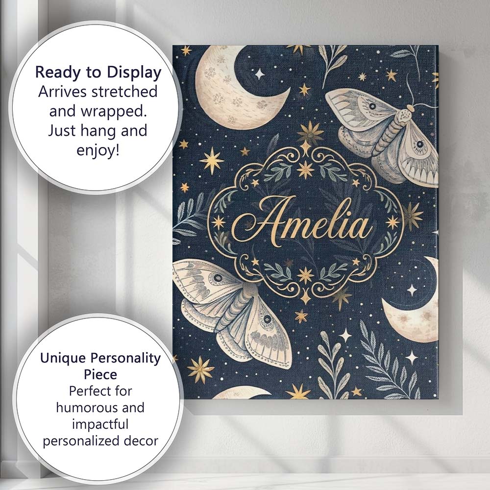 Personalised Name Mystical Tree Moon Stars Celestial Forest Seamless Custom Home Canvas Wall Art Print Decor Picture Ready to Hang