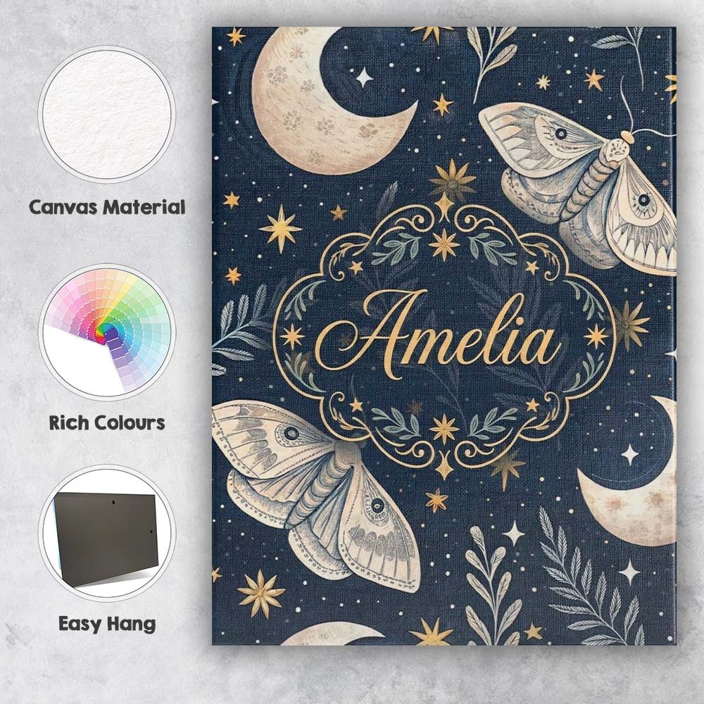 Personalised Name Mystical Tree Moon Stars Celestial Forest Seamless Custom Home Canvas Wall Art Print Decor Picture Ready to Hang