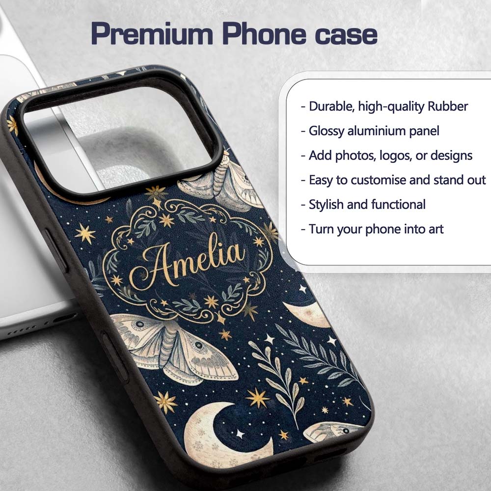 Mystical Tree Moon Stars Celestial Printed Design Custom Name Protective Phone Case Mobile Cover Durable Everyday Smartphone Shock Resistant