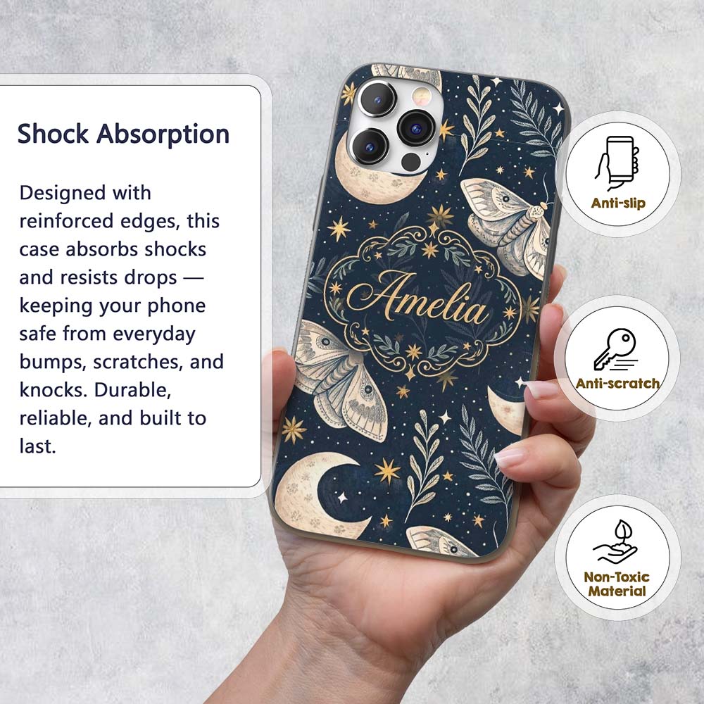Mystical Tree Moon Stars Celestial Printed Design Custom Name Protective Phone Case Mobile Cover Durable Everyday Smartphone Shock Resistant