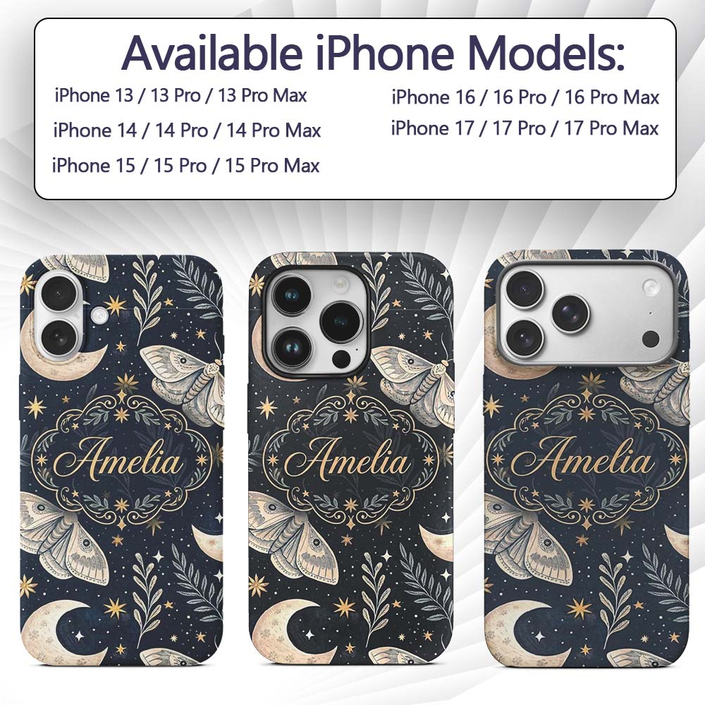 Mystical Tree Moon Stars Celestial Printed Design Custom Name Protective Phone Case Mobile Cover Durable Everyday Smartphone Shock Resistant