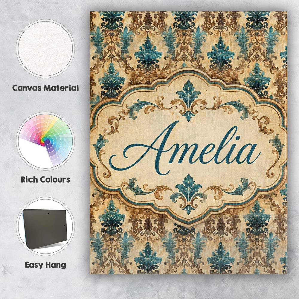 Personalised Name Antique Brown Teal Custom Premium Decorative Design Modern Room Accent Canvas Wall Art Print Decor Picture Ready to Hang