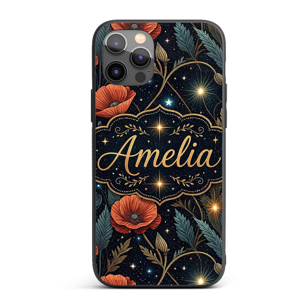 Mushroom Moon Stars Botanical Night Seamless Custom Name Protective Phone Case Mobile Cover Durable Everyday Smartphone Shock Resistant