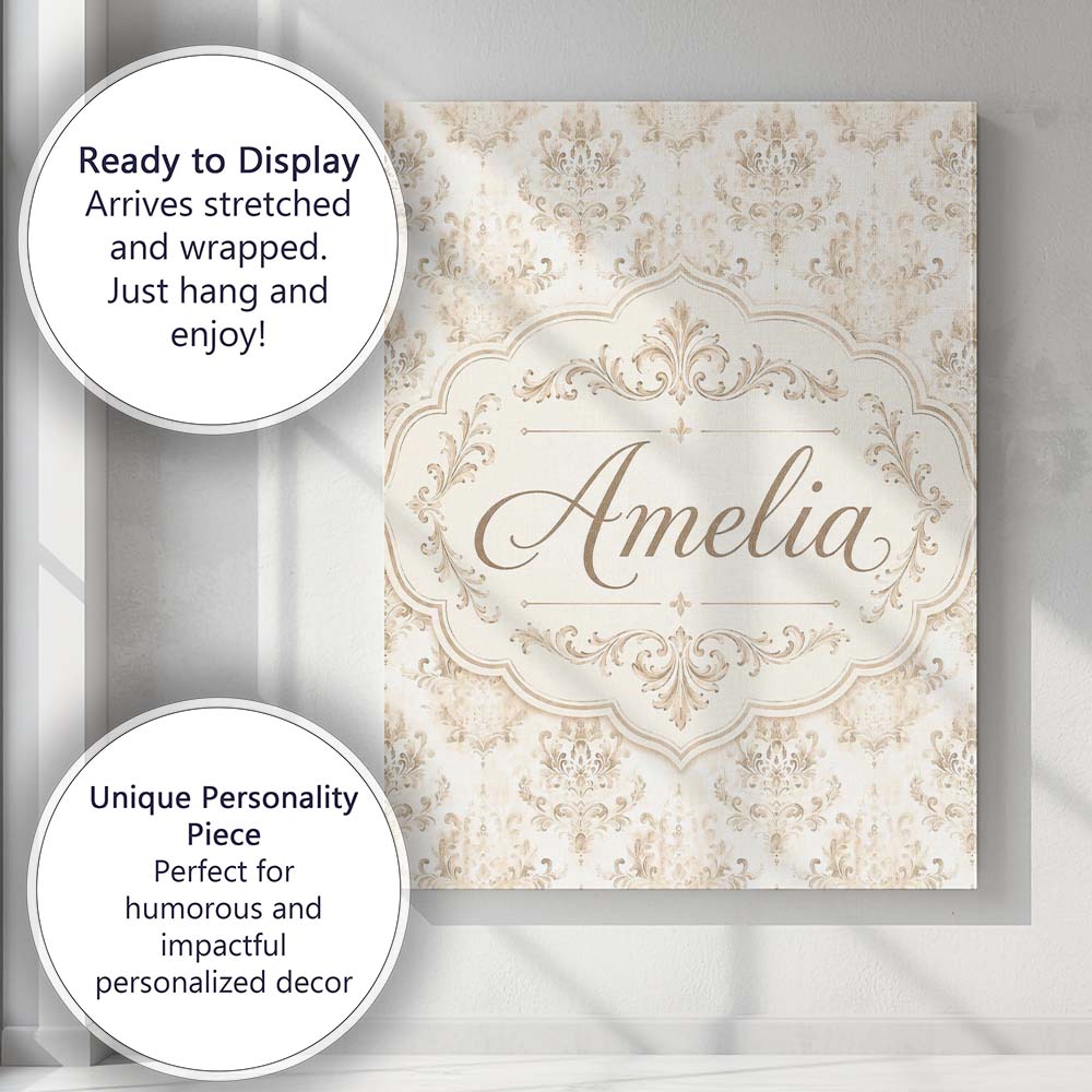 Personalised Name Elegant Neutral Beige Custom Unique Gift Idea Modern Room Accent Canvas Wall Art Print Decor Picture Ready to Hang