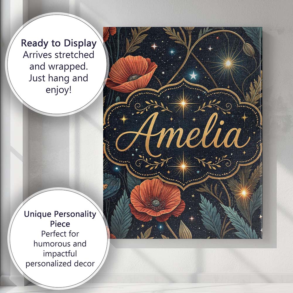 Personalised Name Mushroom Moon Stars Botanical Night Seamless Custom Modern Room Accent Canvas Wall Art Print Decor Picture Ready to Hang