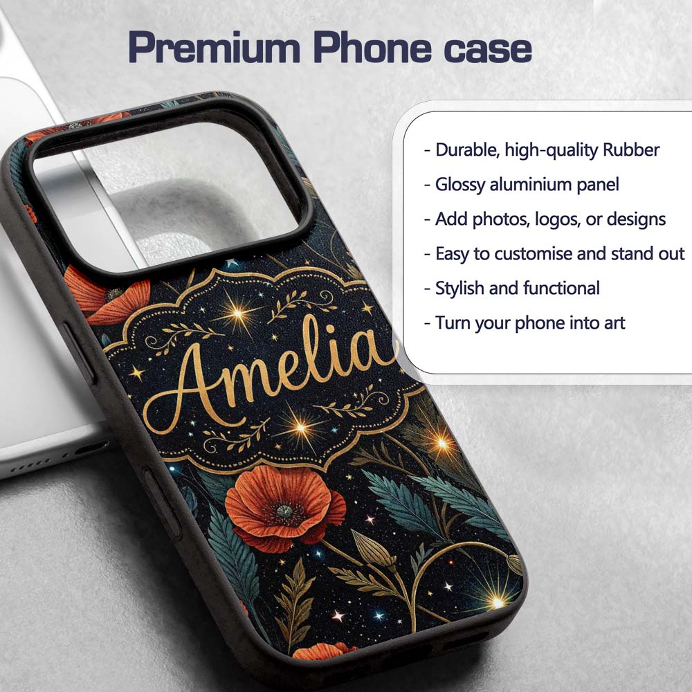 Mushroom Moon Stars Botanical Night Seamless Custom Name Protective Phone Case Mobile Cover Durable Everyday Smartphone Shock Resistant