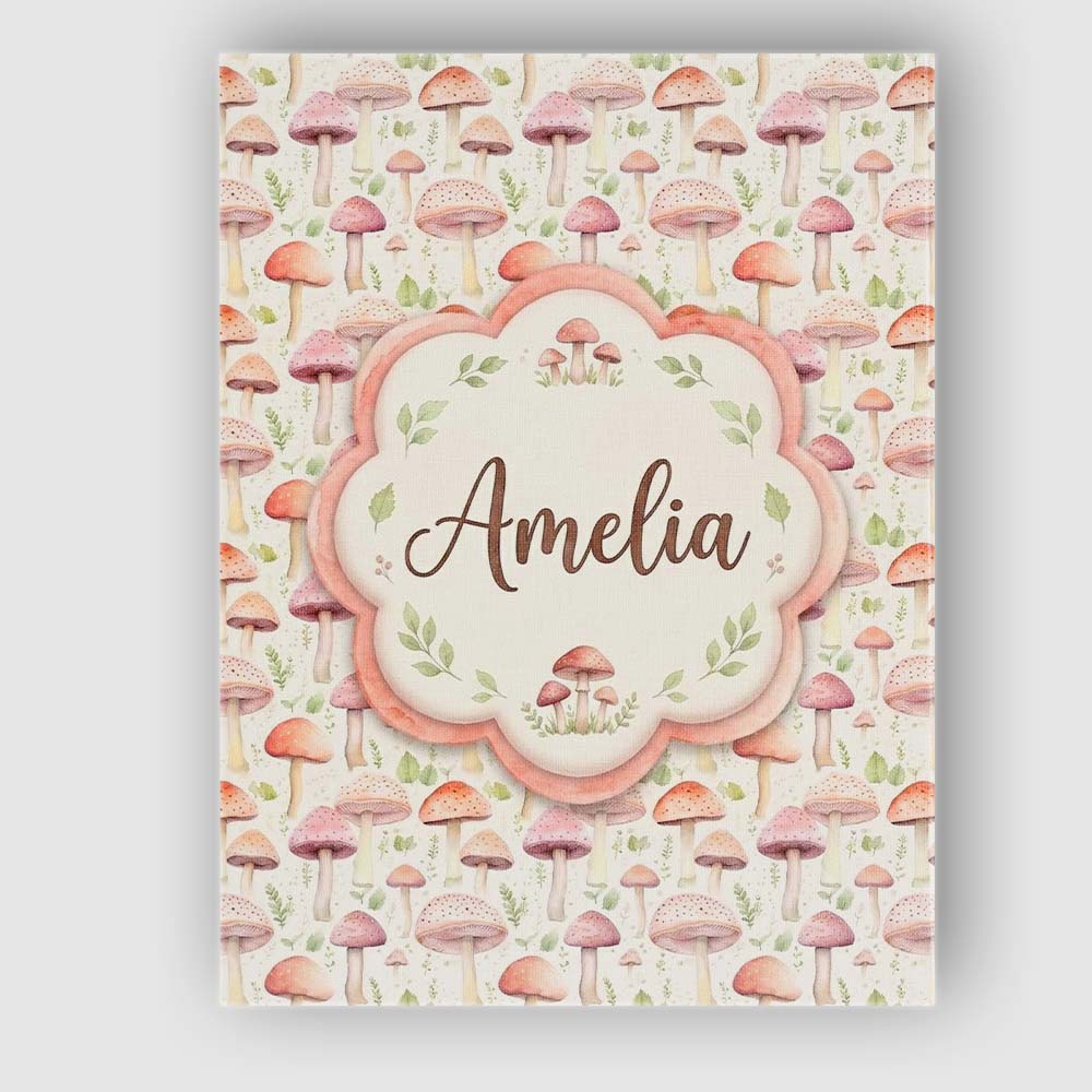 Personalised Name Soft Pink Pastel Mushroom Custom Bespoke Interior Contemporary Canvas Wall Art Print Decor Picture Ready to Hang
